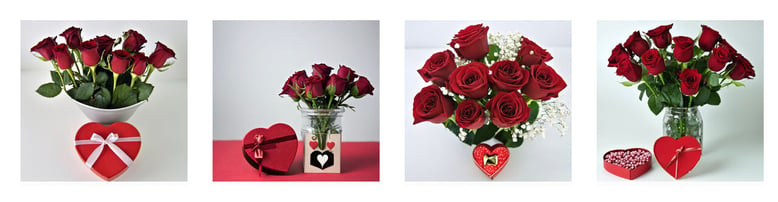 Examples of arrangements of roses generated by AI